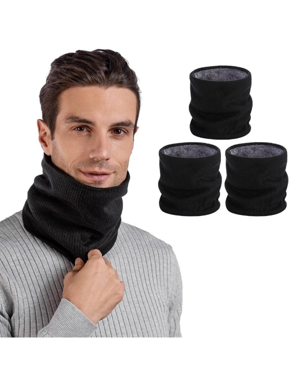 Cozy Winter Neck Gaiters 3-Pack, Fleece Lined Windproof Face Cover Scarf Set
